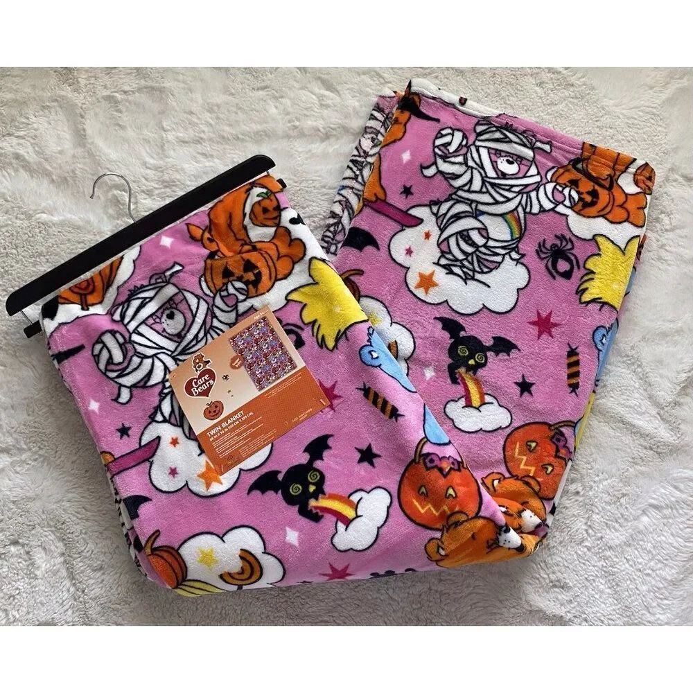 Care Bears Halloween Witch Mummy Pumpkin Pink TWIN‎ SIZE Blanket 60 X 90” NEW